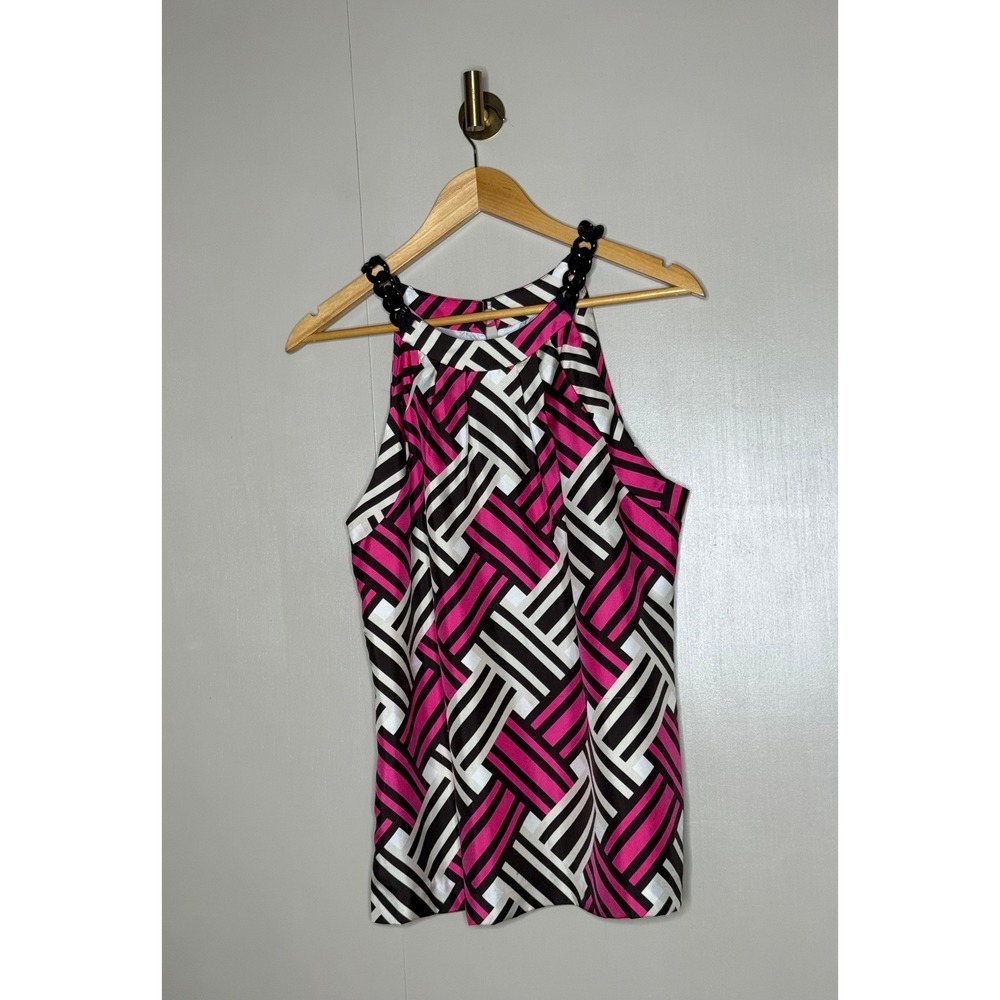 Milly of New York Pink Black Geometric Silk Halter Top Chain Straps Size 10